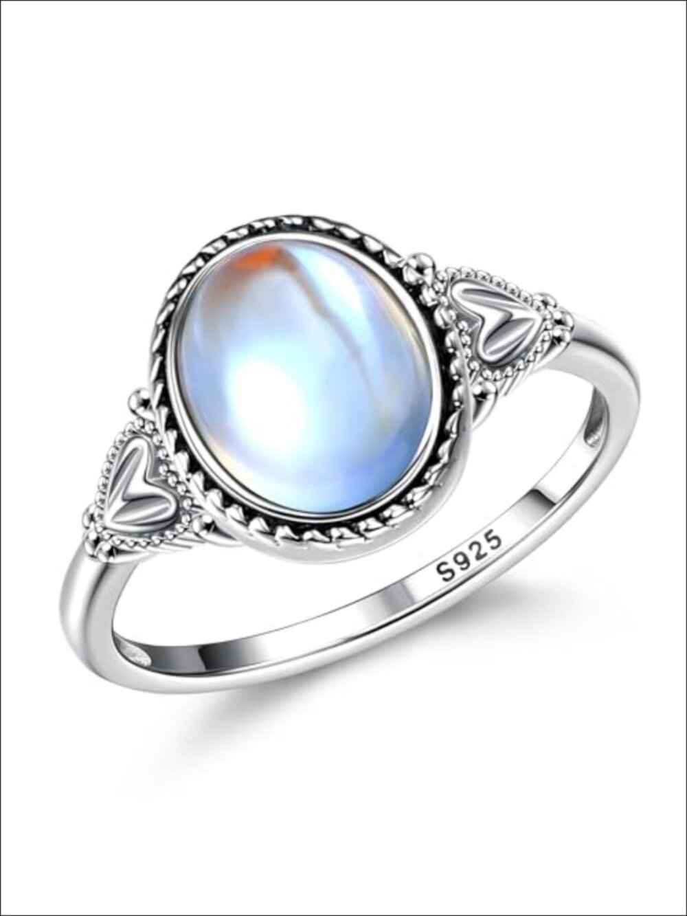 Sterling Silver Moonstone Oval Solitaire Ring 18K White Gold Plated